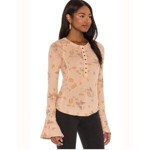 Free People Layer Me Henley Bell Sleeve Ribbed Top Size Medium NWT